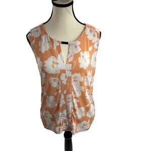 Jones New York Womens S Sleeveless Floral Keyhole Blouse Top Orange White